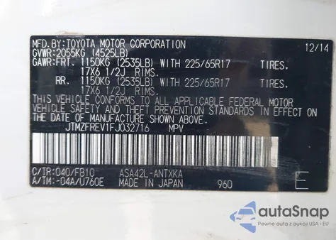 2015 Toyota Rav4 Le z USA, uszkodzony, nr VIN JTMZFREV1FJ032716